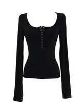 rock chic black button long sleeve T