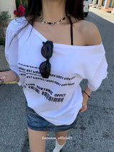 Barcode unbuttoned shoulder loose fit tee