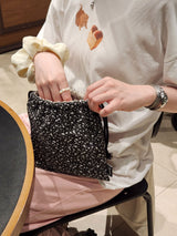 terazzo flat string pouch bag - black L