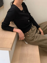 Noiton リブUネックTシャツ