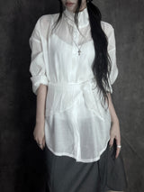 chiffon scarf high-neck shirt (2color)