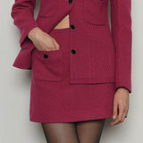 Wool Blended Diagonal Herringbone Tweed Mini Skirt _ Pink