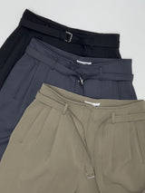 Marron Belted Two-Tuck Wide Slacks
