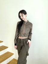 1059. Star stud suede crop jk (2color)