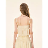 [GirlyFancyClub] Bright Holiday * Island Style Skin-Brightening Creamy Yellow Flowy Spun Yarn Camisole Top