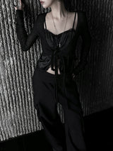slub crop strap knit cardigan (4color)