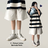 Retro waistband pintuck cotton bermuda pants shorts [short, basic selection]