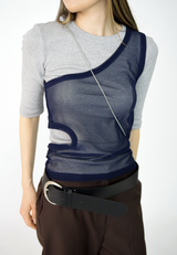 one shoulder mesh sleeveless(2color)