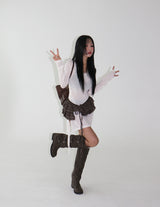 See-through Shirring V-neck Long T-shirt