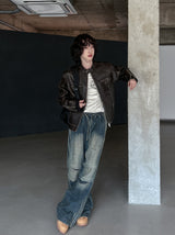 Bleed Washed Leather Biker Jacket