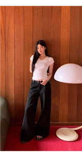 black wide casual straight pants