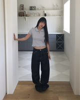 ソミングフラワーラウンドカラーフリルショートスリーブTシャツ