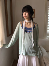 Levui Summer See-through V-Neck Layered Long Sleeve Tee