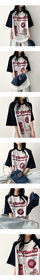 ニールカラーリングラグランニットショートスリーブTシャツ
