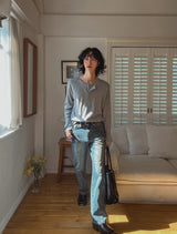 Royge Layered Henley Neck Long Sleeve T-shirt