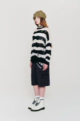 ピックワッペンダメージストライプニット [WHITE]