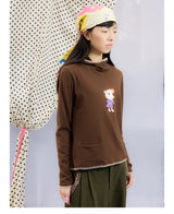 UnsocialNight春夏新作オリジナルデザインかわいいプリント二色フード付きTシャツ
