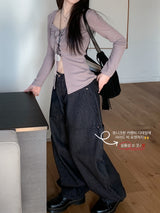 Cats Stripe Balloon Fit Wide Carpenter Pants 