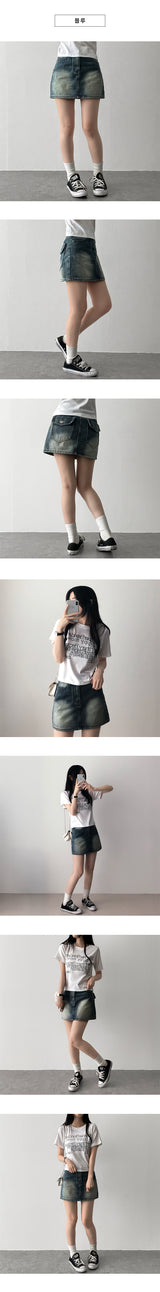 Nizu washing snap pocket denim miniskirt