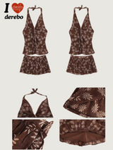 brown ethnic sleeveless skirt two-piece