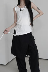 unbalanced layered tail sleeveless (4color)