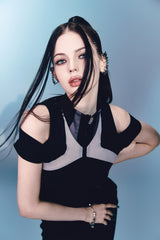 Mesh Cross Point Mermaid Dress Long (black) 
