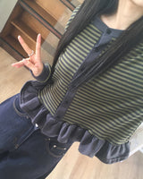Peg Stripe Color Frill Cardigan