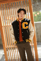 Big Patch Black Ivory Baseball Jacket / Varsity Jacket