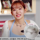 [IVE Rei Necklace] Three Ribbons Pearl Choker Necklace - Silver Color