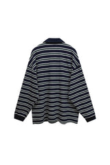 ARETE STRIPE OVERFIT COLLAR T-SHIRT / NAVY