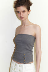 "That's neat – Vintage Relaxed-Fit Double-Breasted Knit Tube Top (Grey)