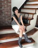 Two-Buckle Shirred Biker Boots
