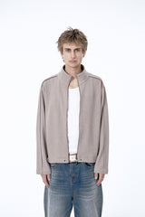 (BASE) MONO KNIT ZIP UP (BEIGE)