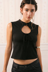 Ribbon hole top - black