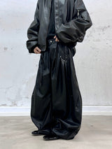 RELABELスペーシャル リレーションズ (Pleated)PUレザー パッチワーク ハイウエスト ウエストシェイプ ワイド ワークパンツ