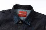 COATED KNIFE-SCRAPED HAND-WIPED DISTRESSED DENIM JACKET