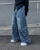 Skull Dart Wide Cargo Denim Pants