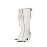 Satin See-スルーオープントゥブーツヒール(White)