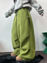 シープフリース🐑🧸スナップツーピンタックストリングバルーンワイドロングパンツ 🧸🩶🖤💚4カラー