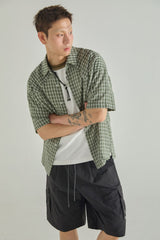 LOGO POINT NYLON CARGO HALF PANTS - BLACK