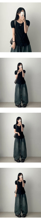 Nell waistbanding denim wide pants