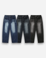 Curved brush denim pants