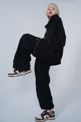 2WAY LOGO TWIST STUD HOOD ZIP-UP_BLACK