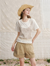 Tweed Lace Layered Faux Two-Piece Bustier Tee