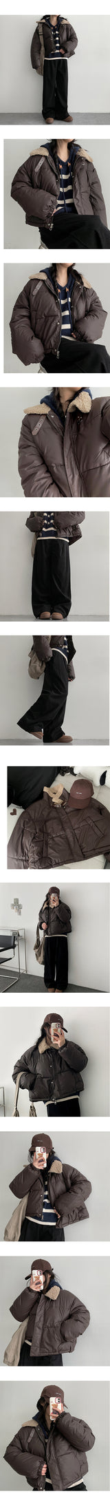 Tudu High-Neck Wool Collar Leather Padded Jumper