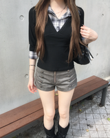 チェックシャツレイヤードTシャツ