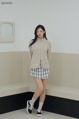 Multicolor high neck knitwear zip-up cardigan