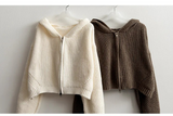 Leppon Thick Two-Way Cropped Knitwear Hooded Zip-Up