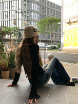 Back see-through lace long-sleeved T-shirt