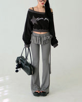 Star patch off-shoulder cropped sweatshirt